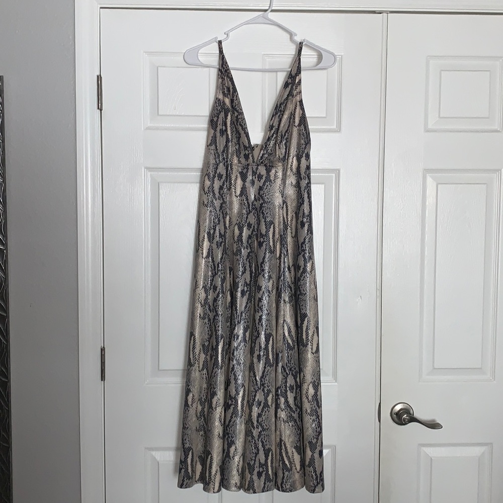 Jennifer Lopez Brand Deep V Neckline Faux Snake Print Dress